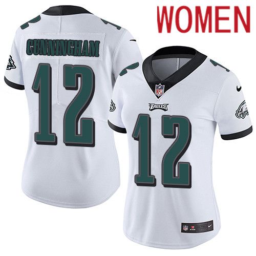 Women Philadelphia Eagles 12 Randall Cunningham Nike White Vapor Limited NFL Jersey